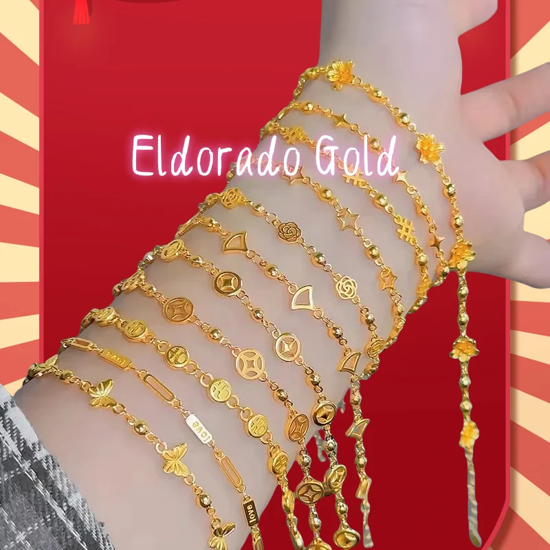 

2025 9999 real gold 24K yellow gold Bracelet Necklace 2024 New Thin Versatile Small Flower Butterfly Star Women's Bracelet