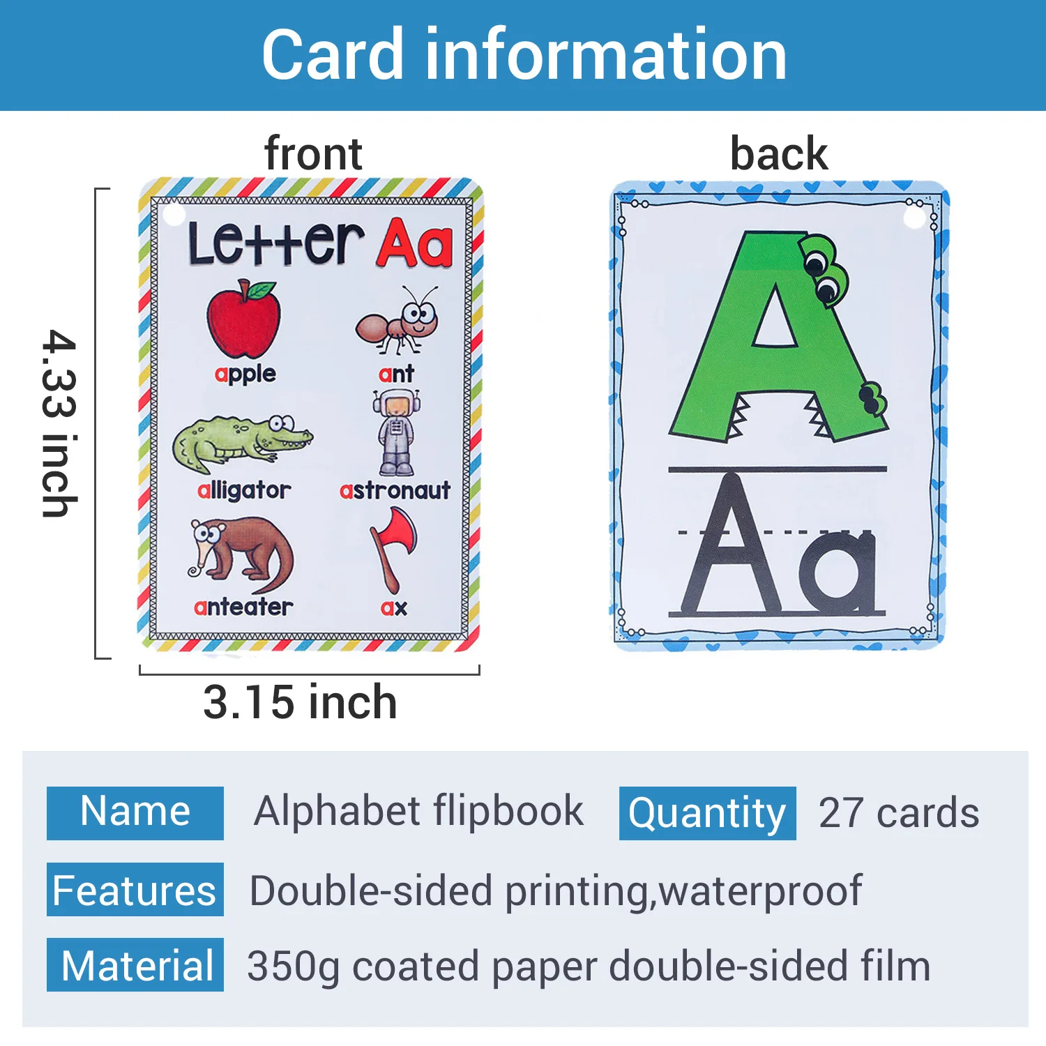 Bview Art English 26 Letters Alphabet Phonics Pocket Flash Cards Early Educational Learning English Word Toys