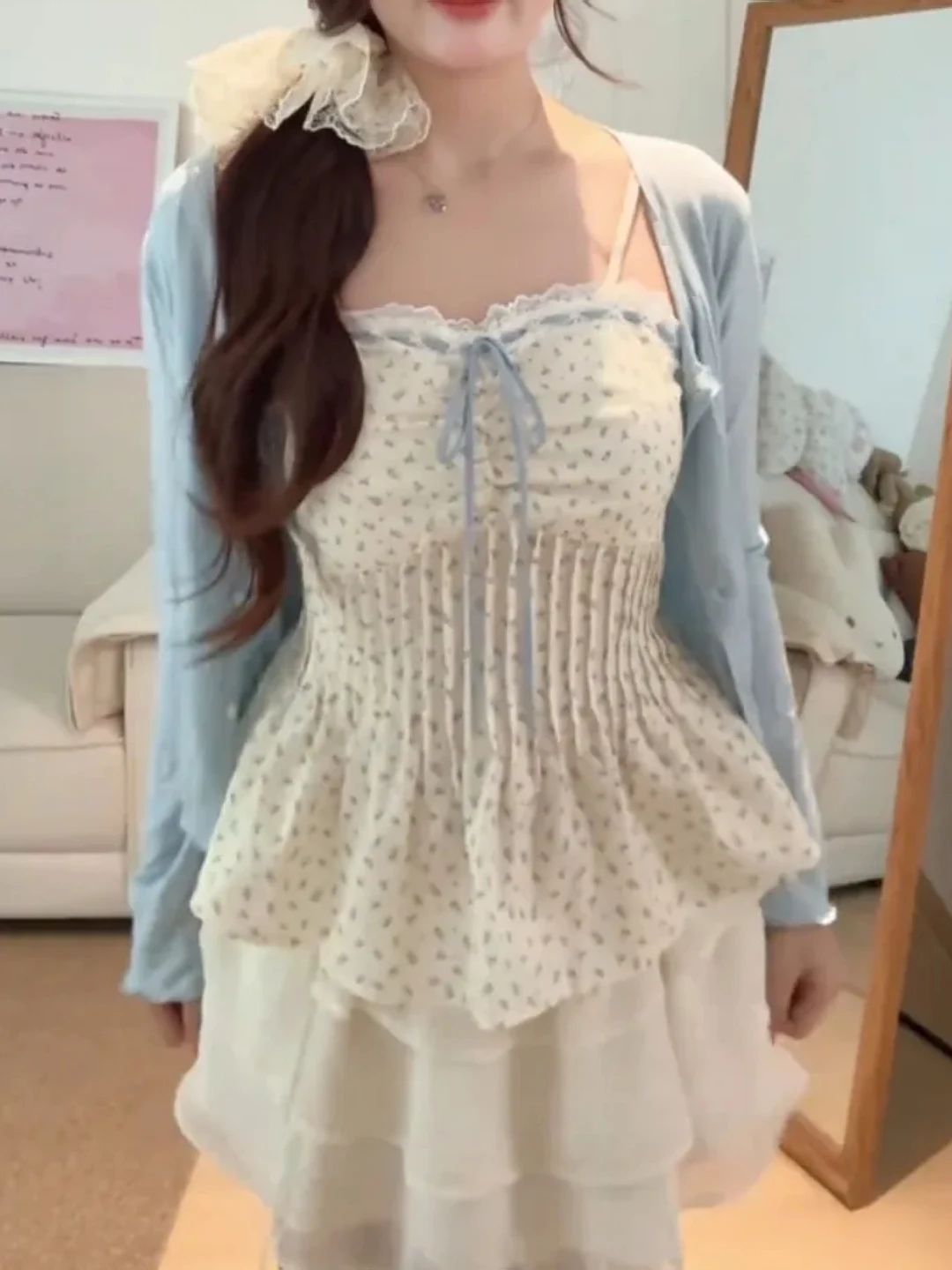

plus Size Women's Summer New Style Floral Lace off Shoulder Cardigan Sun Protection Beautiful Two-Piece Set Fashionable Casua...