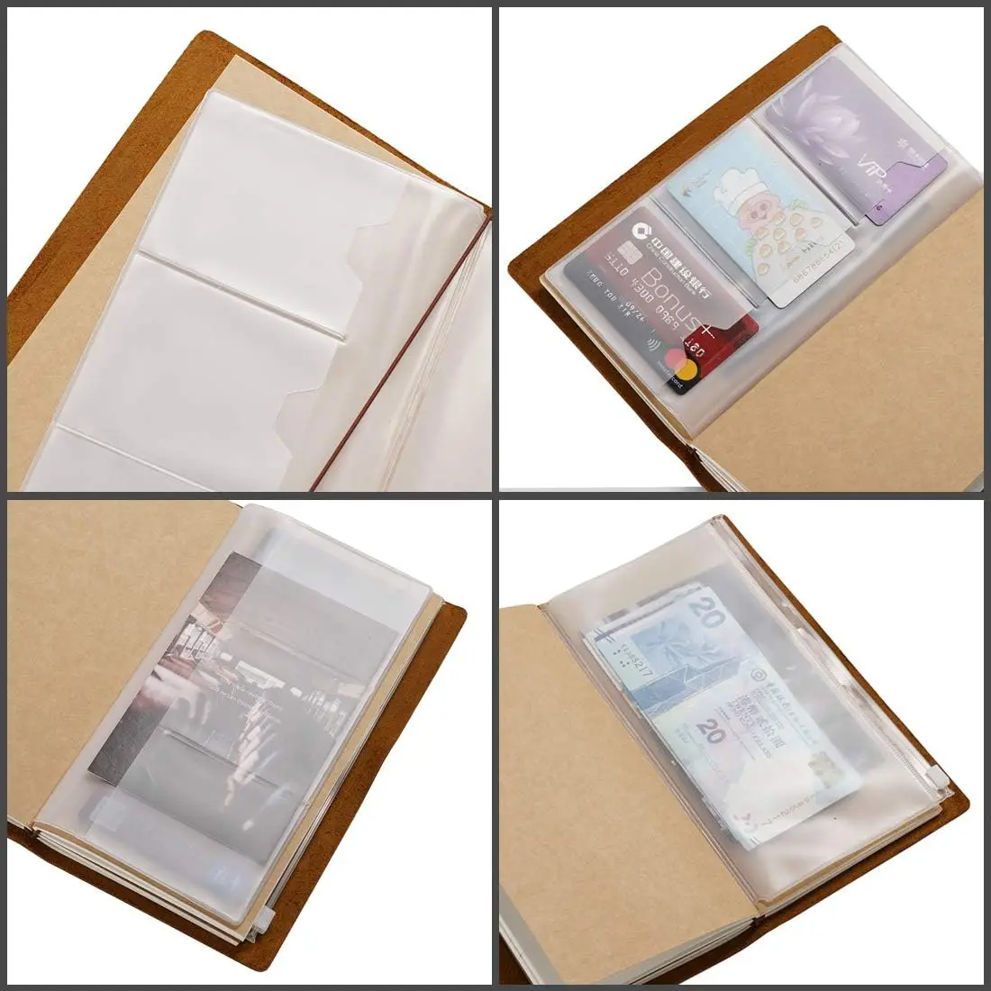 2 Pcs/Folder Zipper PVC Protective Storage Bag Traveler Diary Accessory Supplementary Pack For Standard Size Traveler Notebook image 4