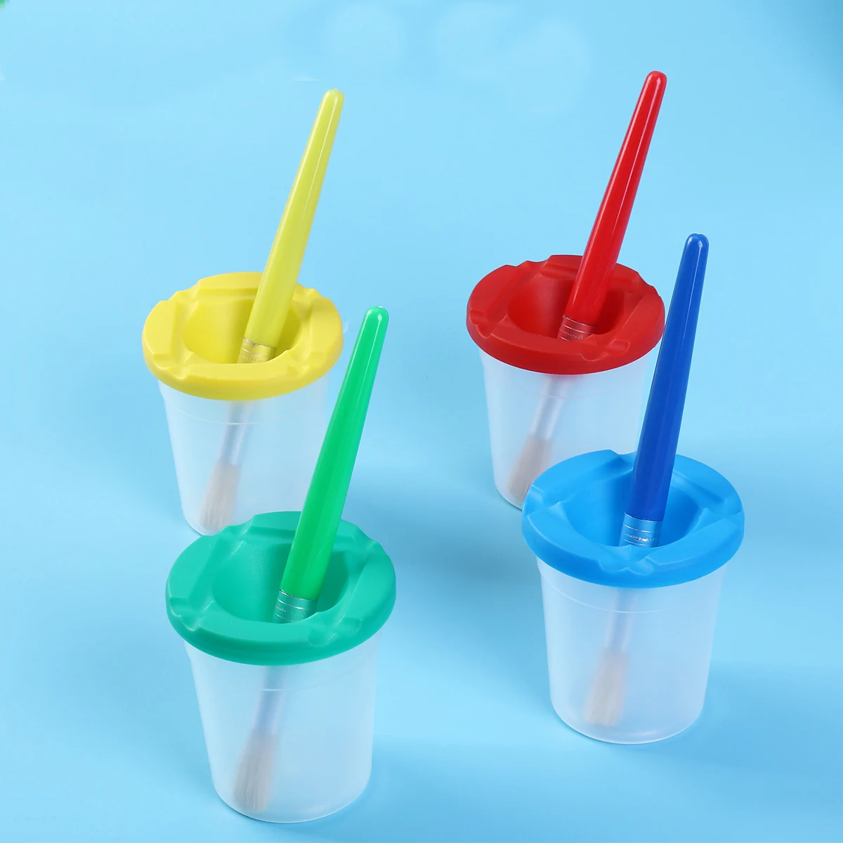 

4pcs Children'S Painting Brush Set 4 Paint Cups Easy Grip Bristle Brushes Kids Ages 3+ Art Drawing Tool Watercolor Painting