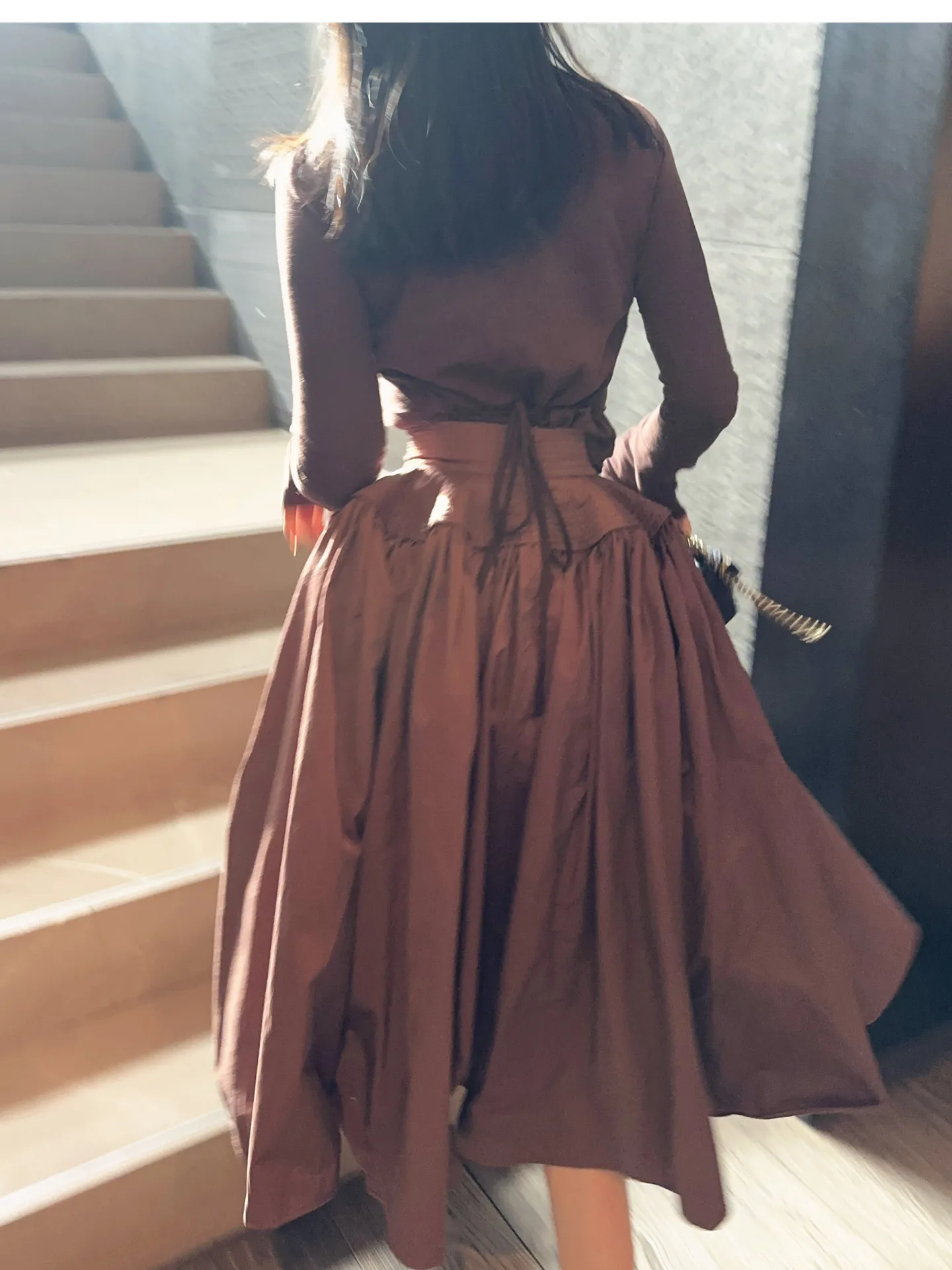

Princ Sle High Waist A-Line Umbrella Skirt Brown Slimming Long Midi Skirt for Women Ci Commuting Daily Outfits