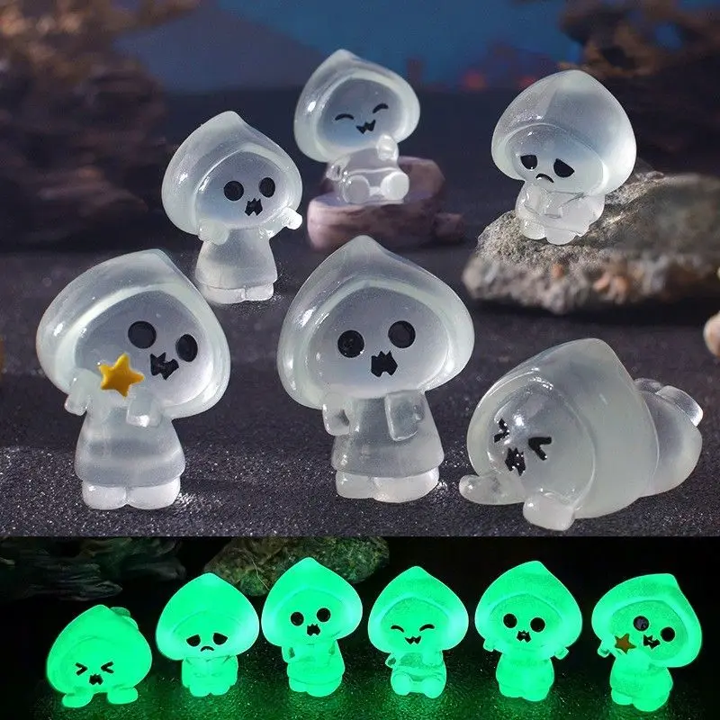 Nouvelle poupée fantôme d'Halloween qui brille dans le noir, micro-paysage en résine, petit ornement pour la décoration de la maison ou du tableau de bord de la voiture, cadeau de fête