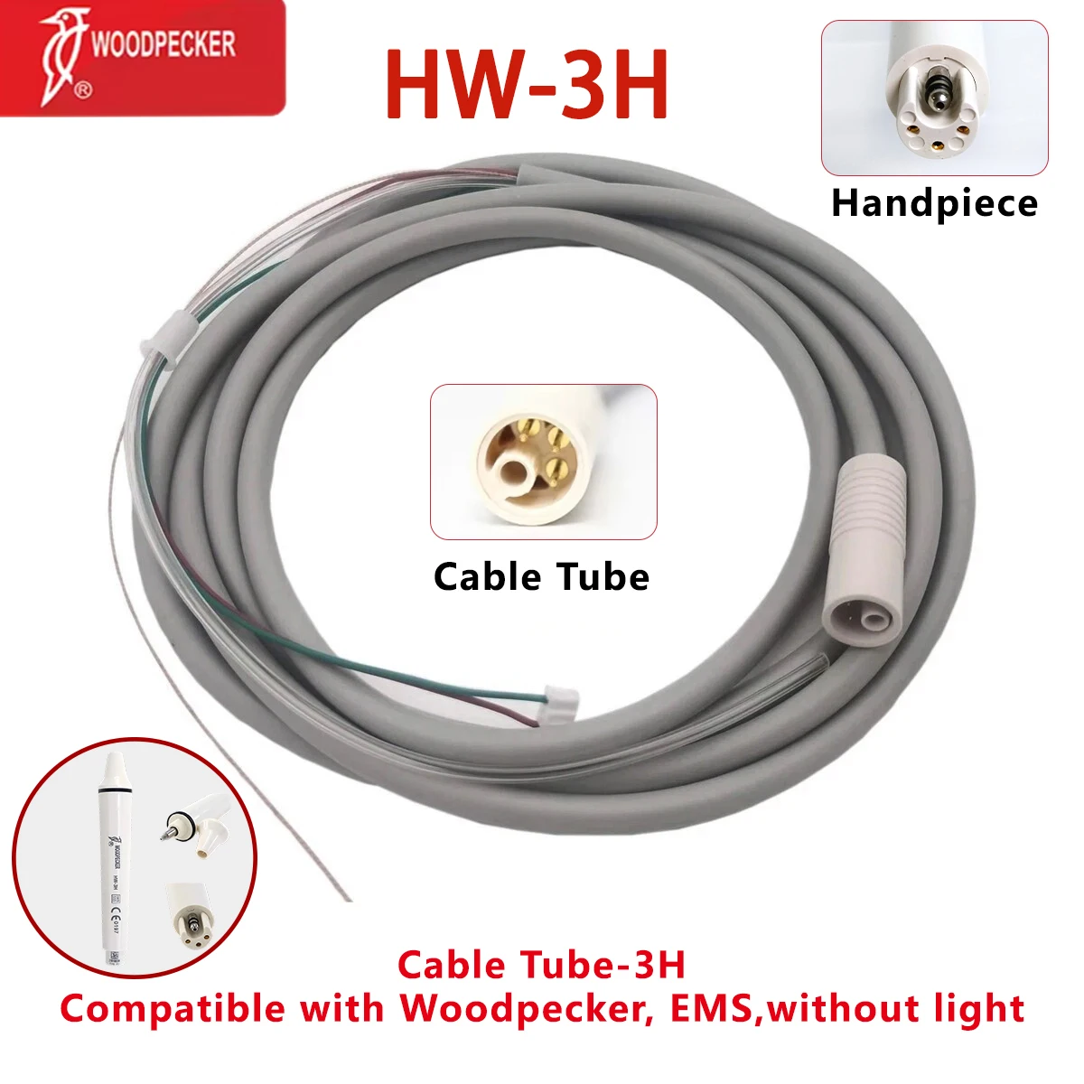 Original Woodpecker DTE Dental Scaler Cable Tube Ultrasonic Scaler Handpiece Cable Compatible EMS NSK SATELEC Dental Accessories