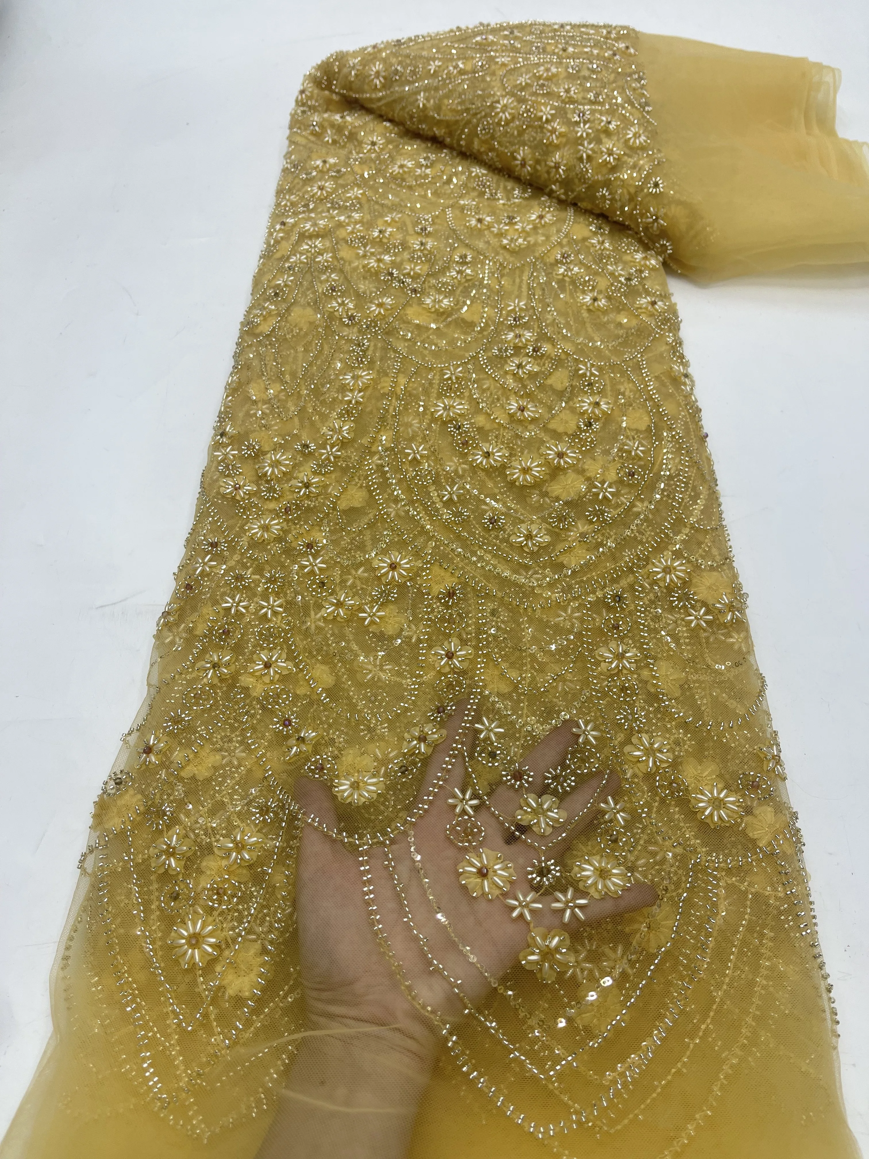2024 Luxury French Tulle Net Lace with Sequins And Beads African Nigerian Embroidered Lace Fabric Lace Fabric For Sewing JY425K