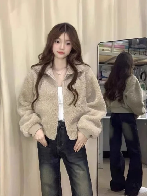 

ort Lamb Fur Jaet Women's Spring Faion Small Fraance Sle Plu Outerwear Cact Size Beautiful Merald Match High E...