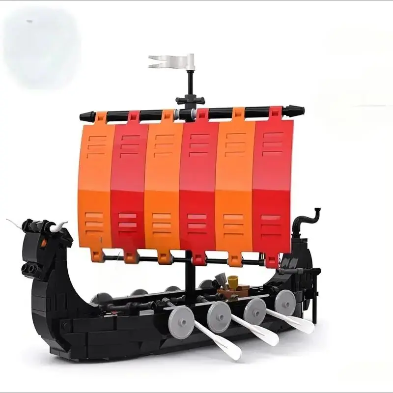 MOC Viking Longship Building Block Kit Military Warships Naval Vessel Ship Goat Boats Bricks Model DIY Kid Assmble Toy Gift