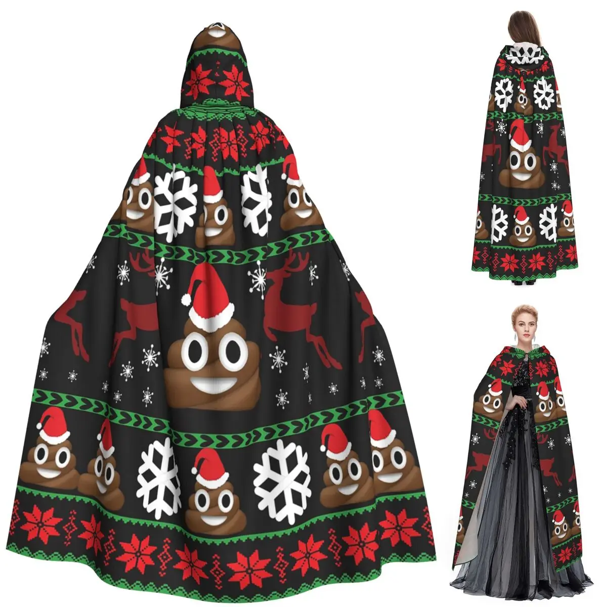 Funny Poop Christmas Gifts Ugly Funny Christmas Sweaters Style Long Hooded Cloak Witch Medieval Costume Cosplay HalloweenCoat
