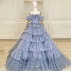 Cathy Blue Multi-Layered Ball Gown Mesh Fabric Wedding Dresses Strapless Sleeveless vestidos de noche Prom Evening Dresses 2024