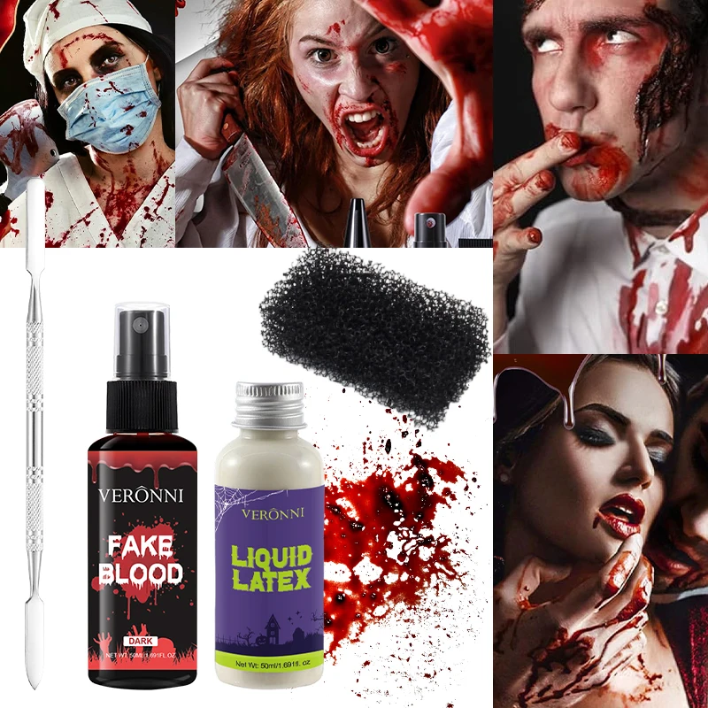 

Halloween wax blood set fake blood gel latex realistic blood effect, suitable for Halloween party zombie haunted house vampire