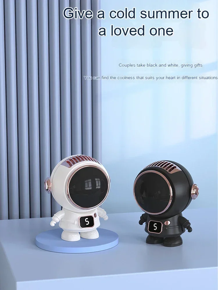 New Mini USB Charging Hanging Neck Handheld Astronaut Small Electric Fan with No Blades, Five Speed Portable Cartoon Astronaut