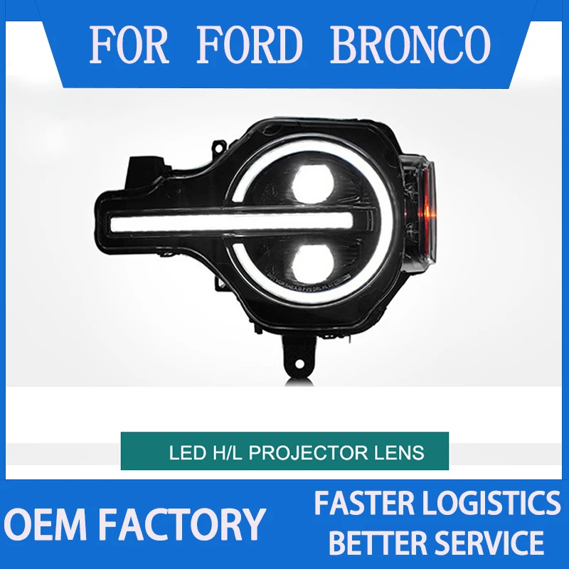 1 Pair Car LED Headlight for Ford Bronco 2020 2021 2022 Headlights Plug and Play with DRL Dynamic Turning LED Head Lights