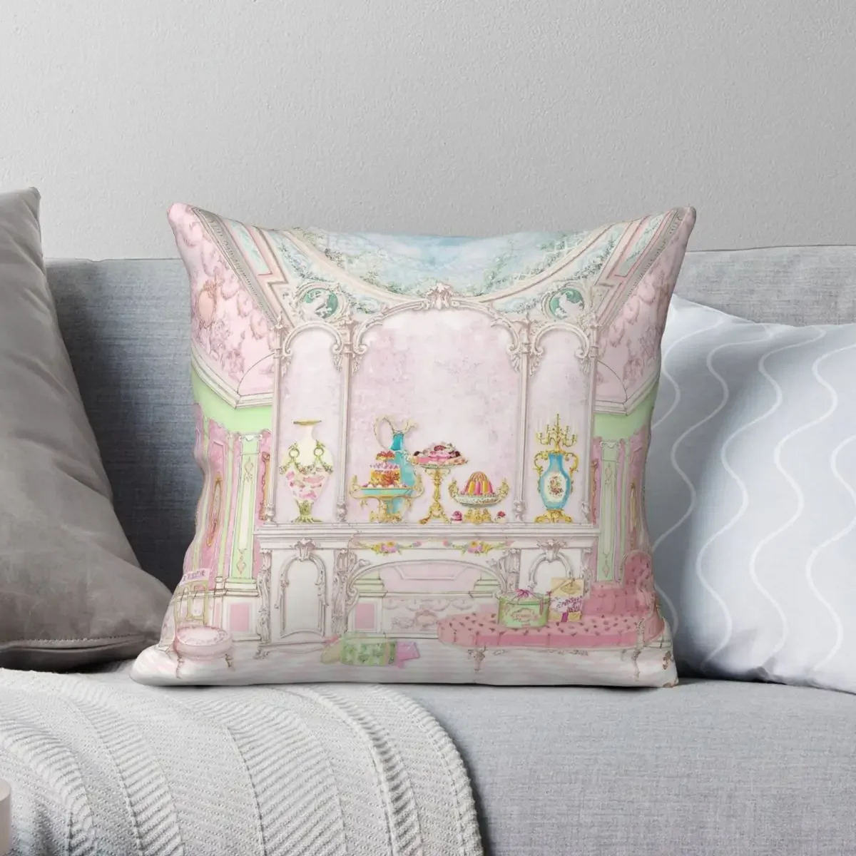 Marie Antoinette Pink Cake Shop Square Pillowcase Polyester Linen Velvet Pattern Zip Decor Sofa Cushion Cover