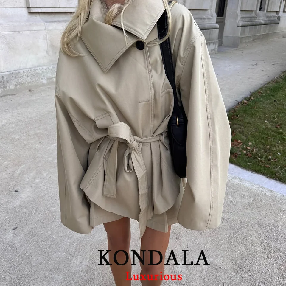 KONDALA Office Lady Chic Khaki Trench Jackets Women Long Sleeve