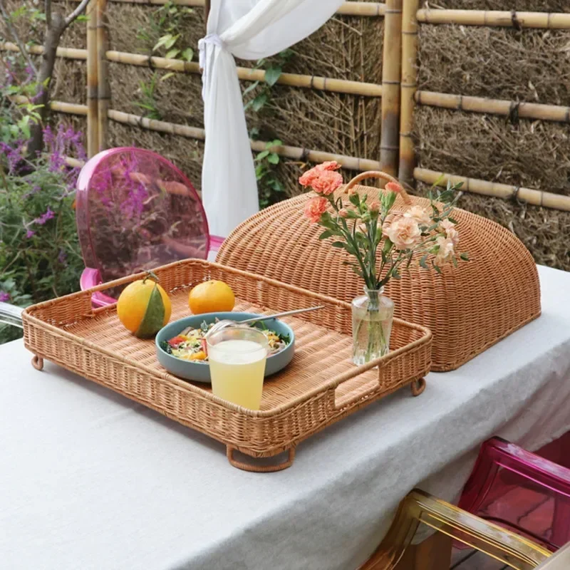 Best Natural Rattan Cabbage Shield Summer Breathable Food Protector Fly-Resistant Rectangular Table Cover Party Accessory