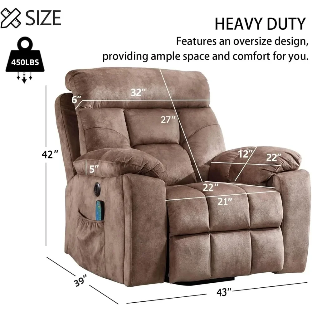 Large Power Lift Recliner Chair with Massage and Heat for Elderly,Overstuffed Wide Recliners with 2 Cup Holders, Side Pocket