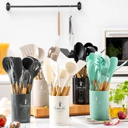 12Pcs Silicone PP Handle Cooking Utensils Set Non-Stick Heat Resistant Tongs Spatula Spoon Oil Brush Perfect Kitchen Supplies