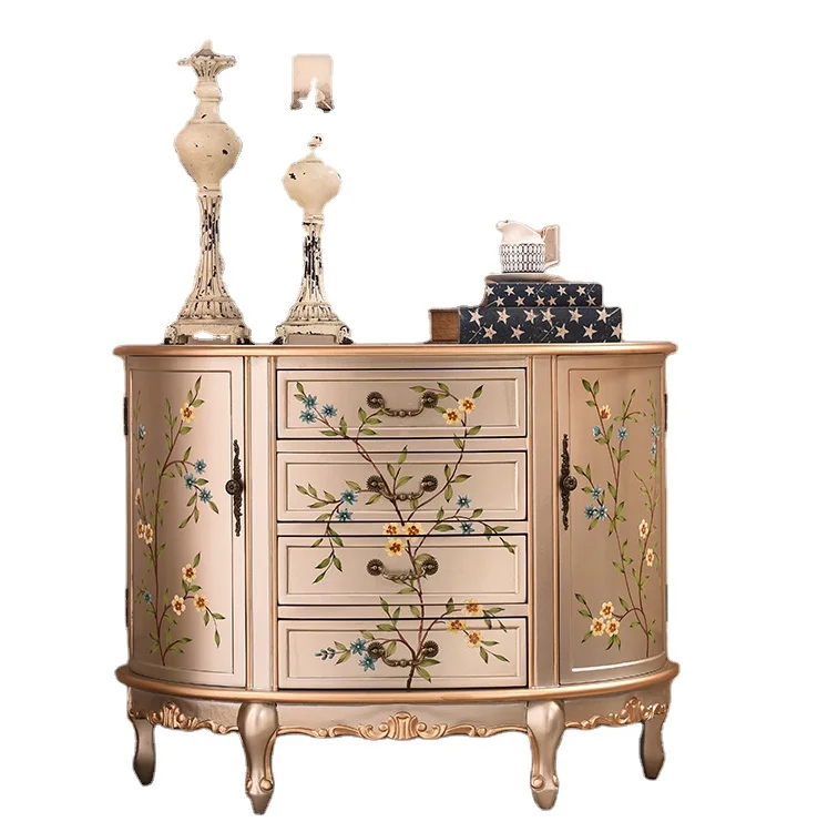 

American aisle cabinet French living room porch solid wood small side cabinet bedroom decoration semi-round storage