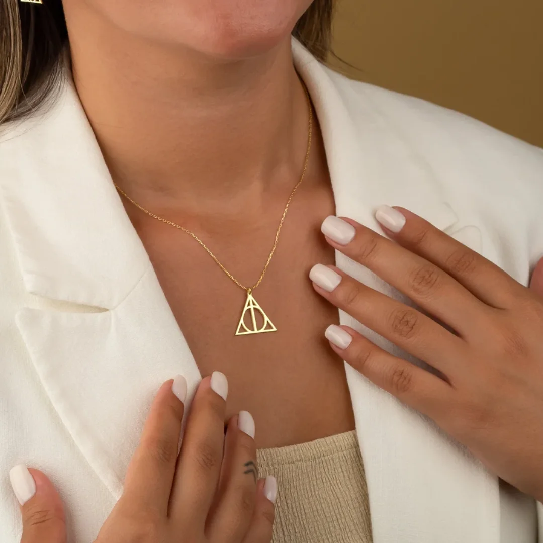 Dainty Potterhead Deathly Hallows Necklace Witchcraft Wizard Geometric Triangle Pendant Charm Gift to  Lover for Christmas