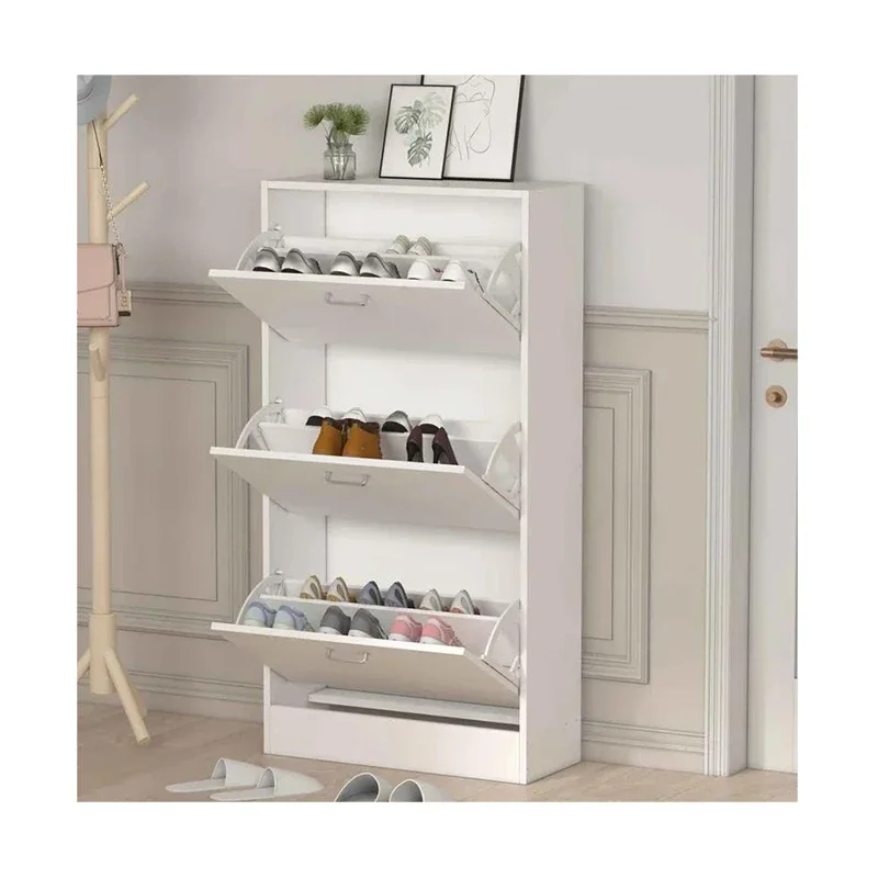 Factory  Wholesale 8 Pair  Design Cheap Price White Simple White Shoe Storage Rack Shoe Storage Cabinet Wihh Drawers