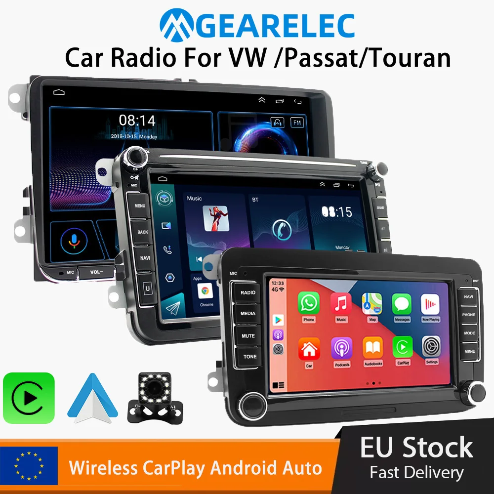 Gearelec 2din Android Auto Car Radio For VW Tiguan Touran Caddy Jetta Polo Passat Seat Multimedia Player Stereo GPS Nav WiFi