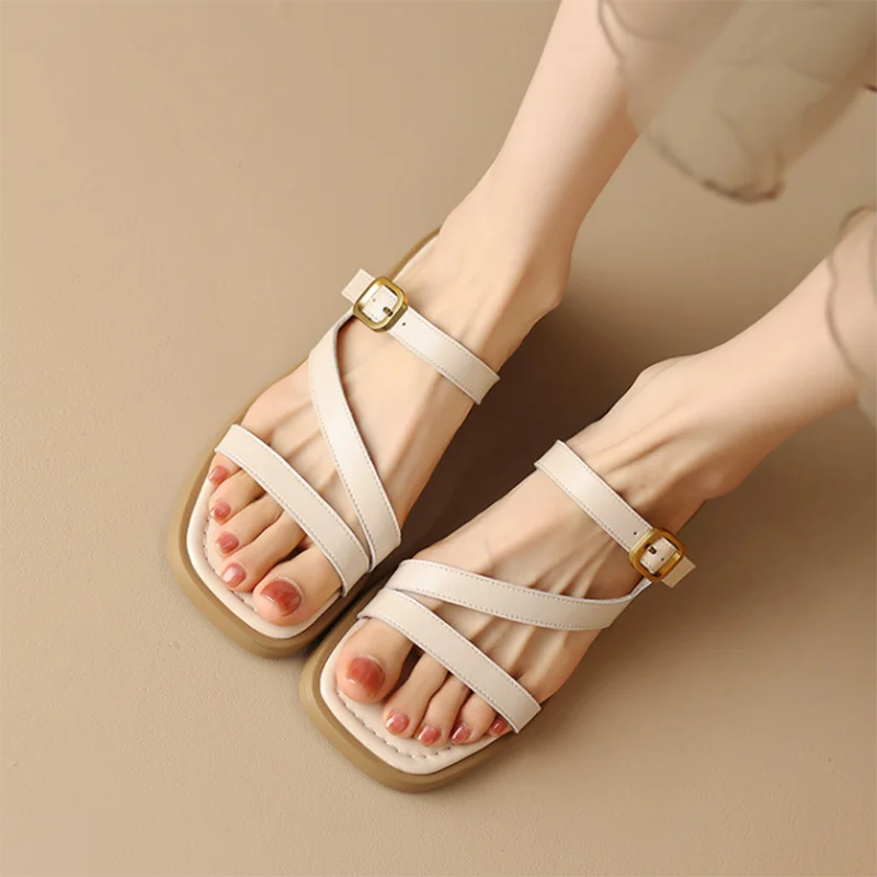 Slippers Women's One Strap Solid Color Flats Open Toe Narrow Band Flat Thick Bottom Slides Summer Outside Vacation  Sandals image 3