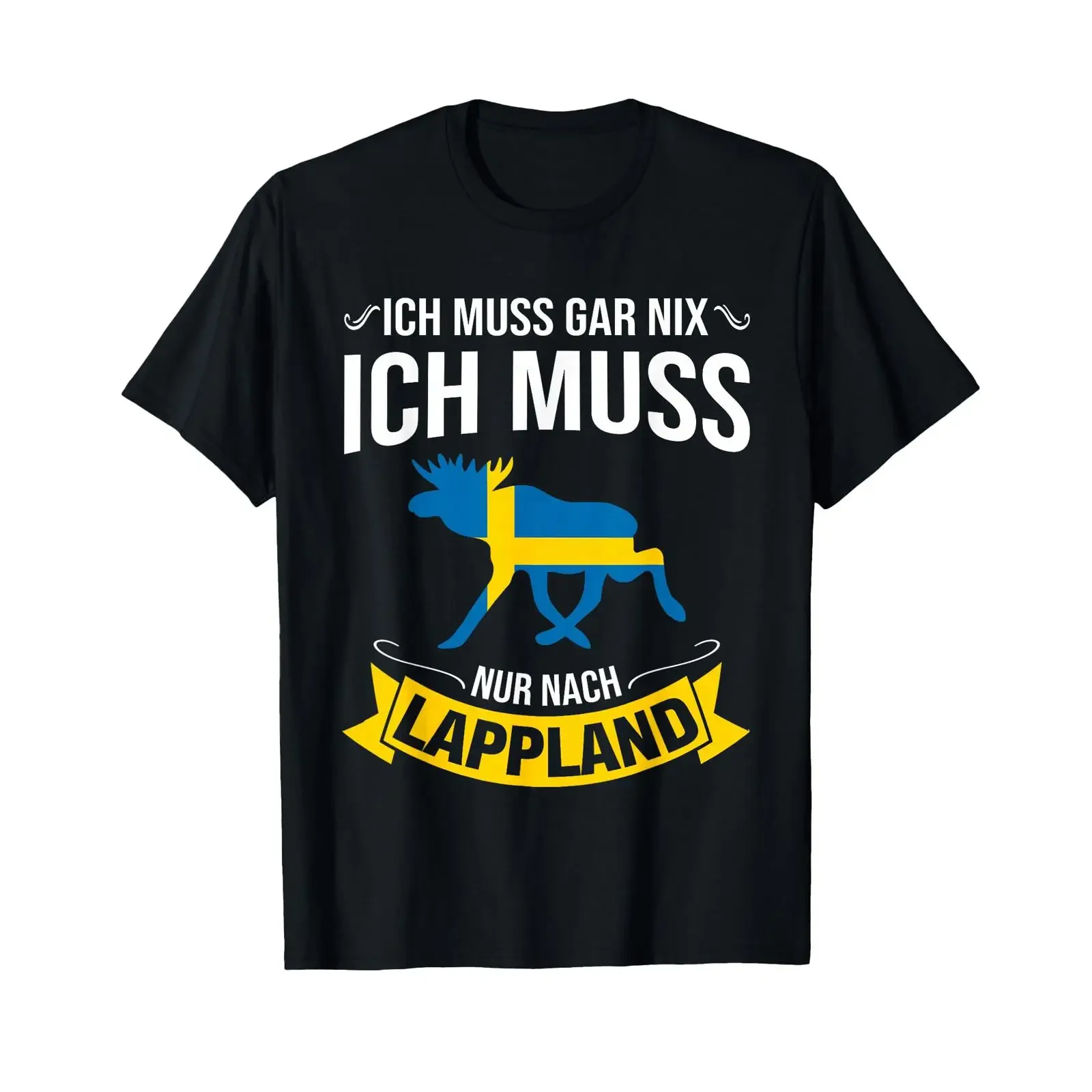 Camiseta con texto en alemán: 'Ich muss nur nach Lappland', estilo vintage, lavada, informal, elegante, unisex, suave y ligeramente elástica.