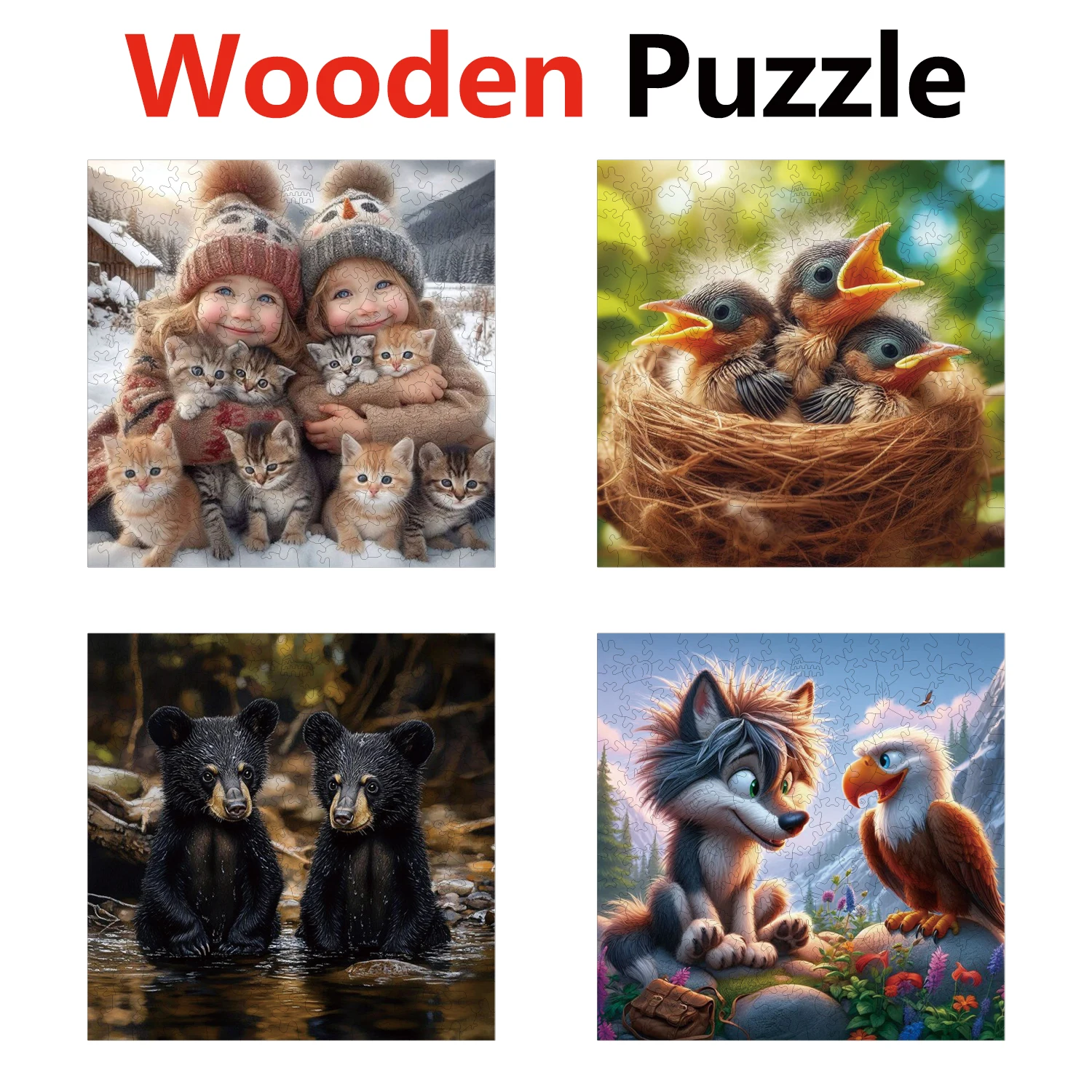 

Little girl crow dog wolf Animal Puzzles High Quality Jigsaw Puzzle Wooden Puzzle Best Christmas Gift