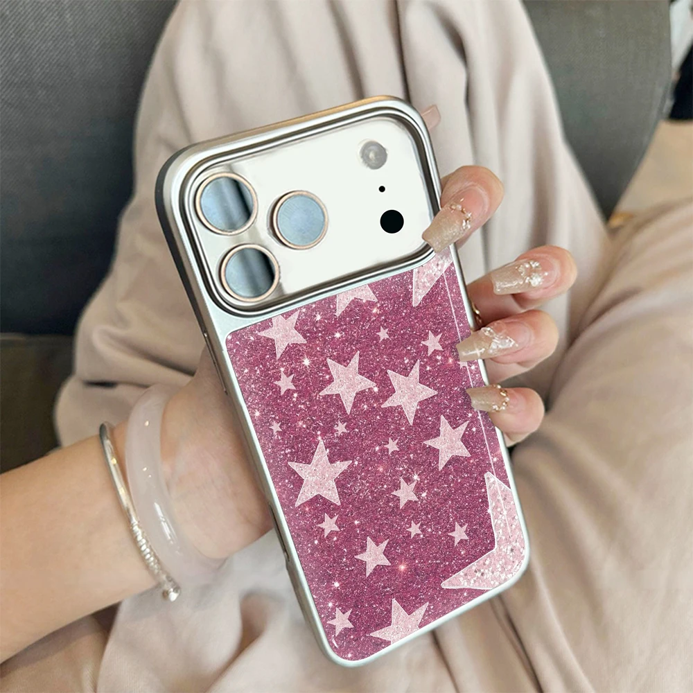 

INS Pink Gradient Stars Case For iPhone 15 13 17 Pro Max Phone 11 12 17 ProMax 14 16 Plus Cases Shockproof Drop Glue Matte Funda