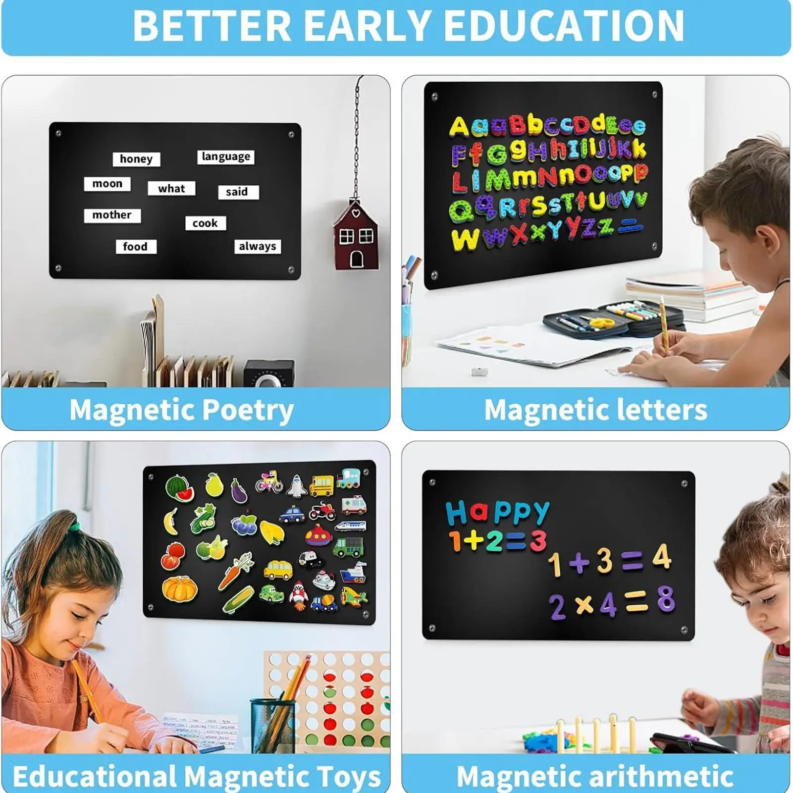 Magnetic Display Board Message Display Boards Wall Memo Pictures Notes Black Bulletin Board With Adhesive Tape And Screws