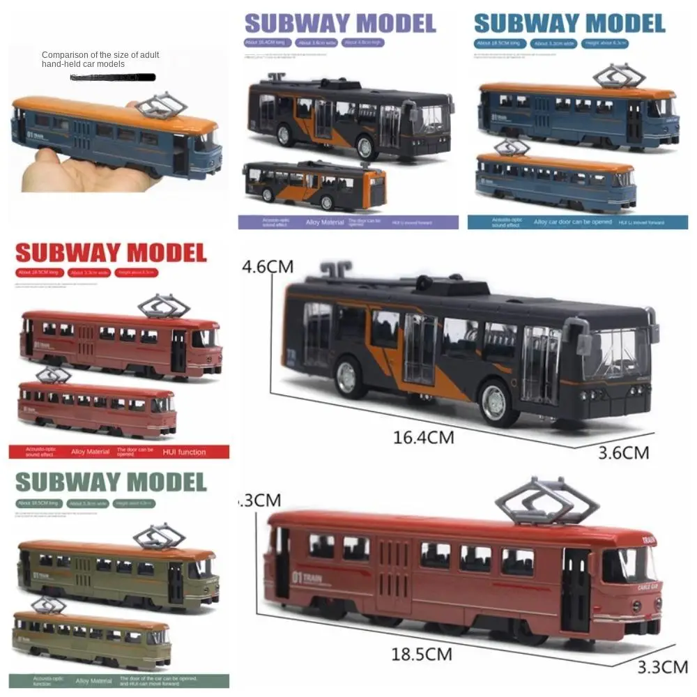 Ferrocarril de simulación, riel de luz, modelo de tranvía, autobús Retro de aleación con sonido y luz 1:50, modelo de tren de canasta de cinco colores