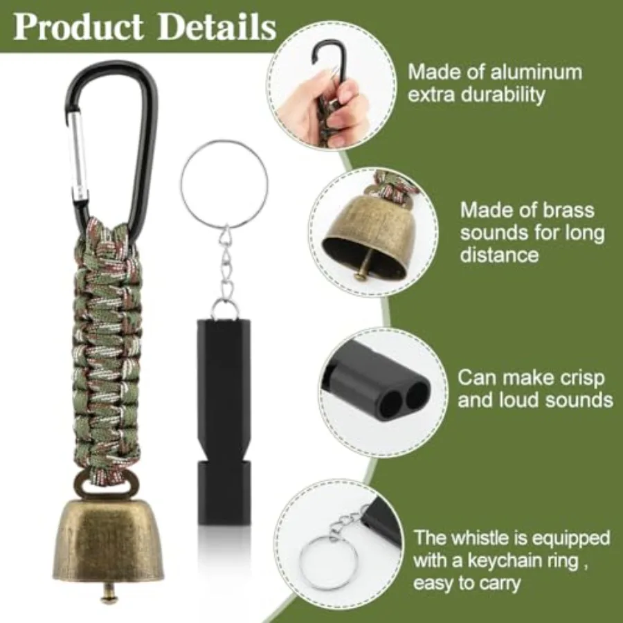 3 Buah Lonceng Beruang dengan 3 Buah Peluit Lonceng Beruang Aluminium untuk Mendaki dan Peluit Darurat untuk Mendaki Bersepeda Memancing Mendaki Gunung di Luar Ruangan