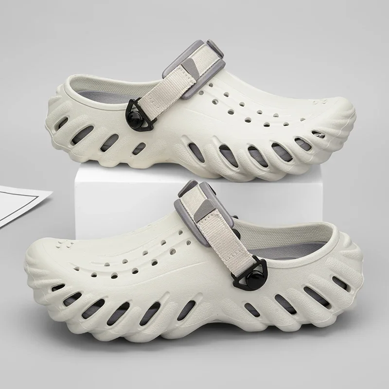 Brand Men's Slip-on Shoes - Soft and Comfortable Holey Shoes Outdoor Waterproof Heightening Cool Shoes EVA Driving Shoe