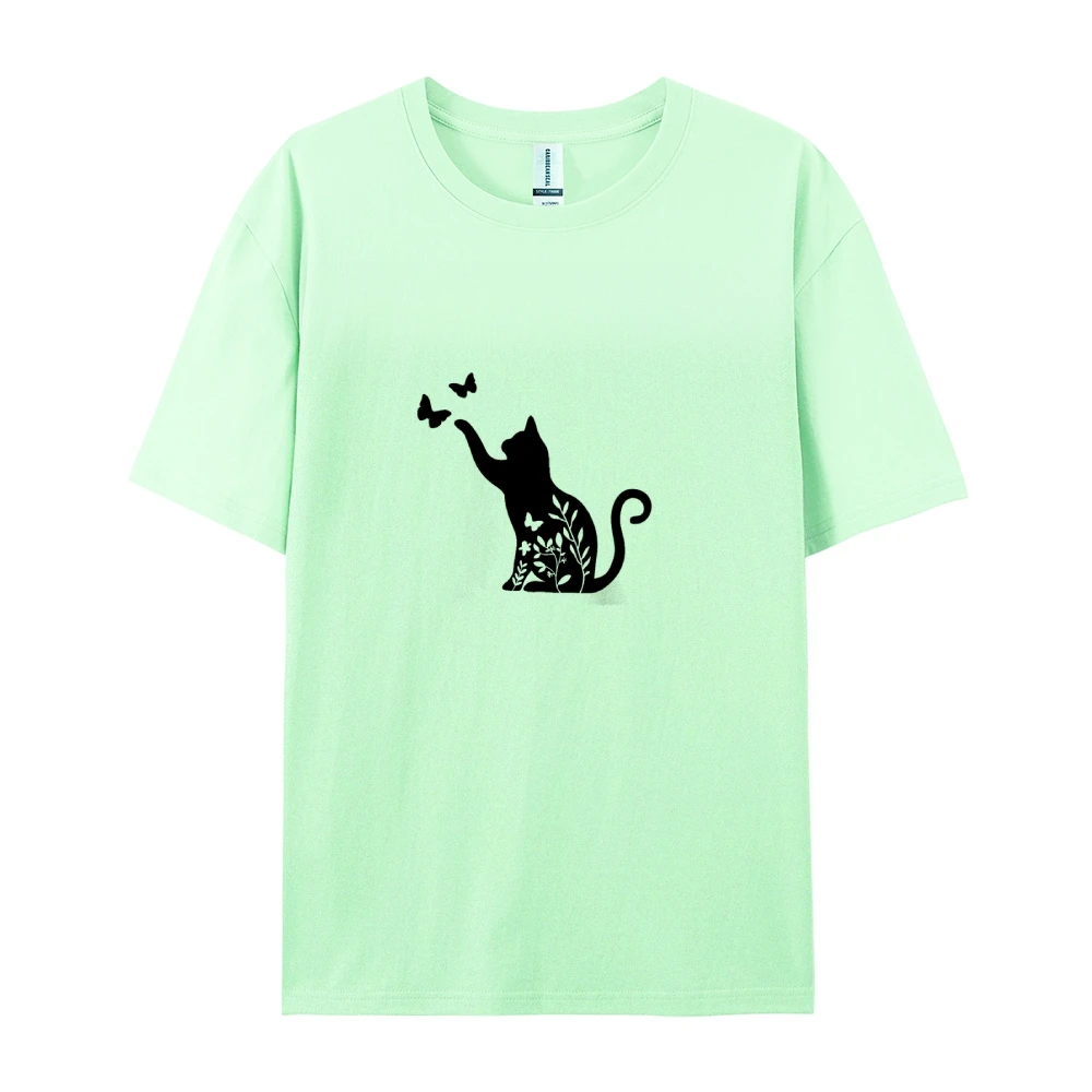 Cute Cat print, Butterfly print, Y2K, Berserk Short T-shirt, Short sleeve, all cotton, Double sided, Ladies, holiday wear, S-4XL