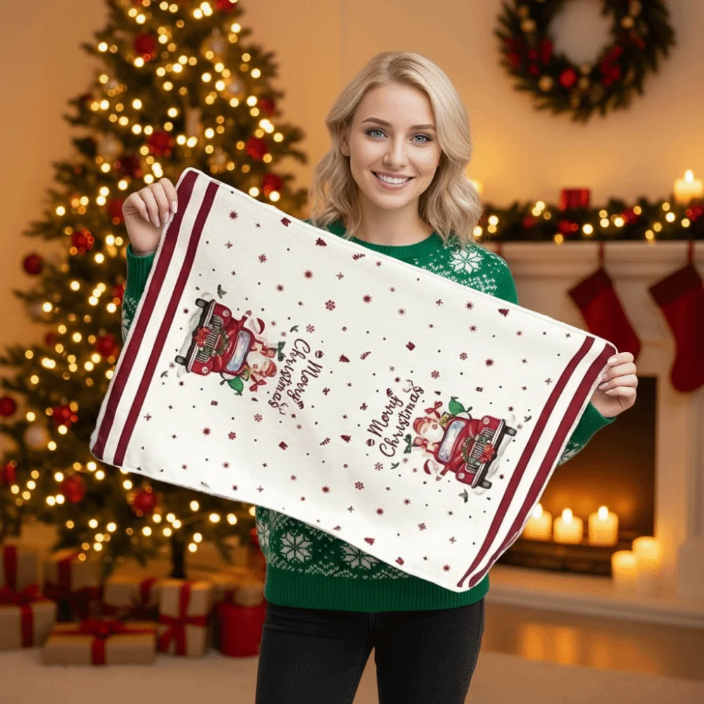 5Pcs Ultra Soft Christmas Dishcloth Towel Microfiber Quick-drying Christmas Hand Towel Reusable Xmas Towel Set Bathroom Use