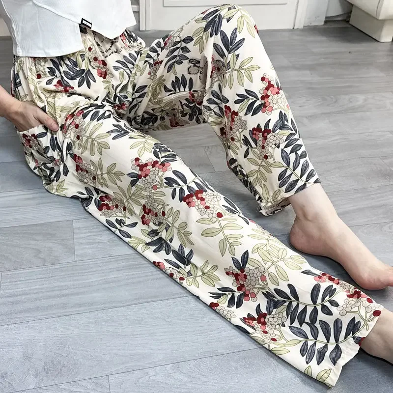 Absorb Sweat Harem Pants Thin Floss Silk Fallow Loose Large Size Pajama Pants Comfort Soft Summertime Cool Rayon Cotton Female