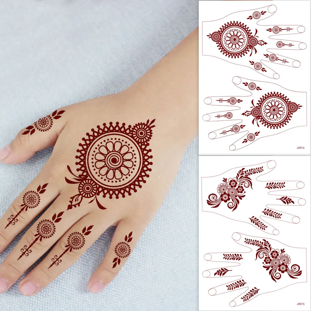 Waterproof Brown Henna Tattoo Sticker for Hands Small Size Temporary Tattoo Stickers Fake Tattoo for Women Hand Body Art