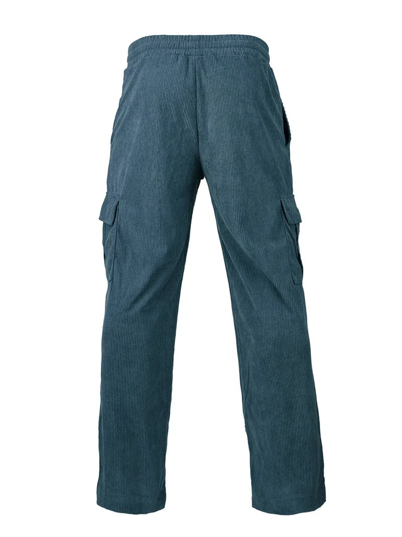 Herren Cord-Cargohose mit Elastischem Bund und Kordelzug, Lässige Hose mit Seitentaschen, Gerades Bein für Frühling und Herbst – Detail 7