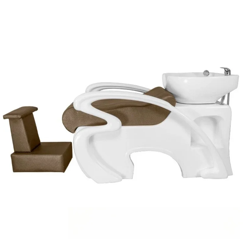 Hair salon shampoo bed, barber shop professional punch bed, ceramic shallow basin flush bed
