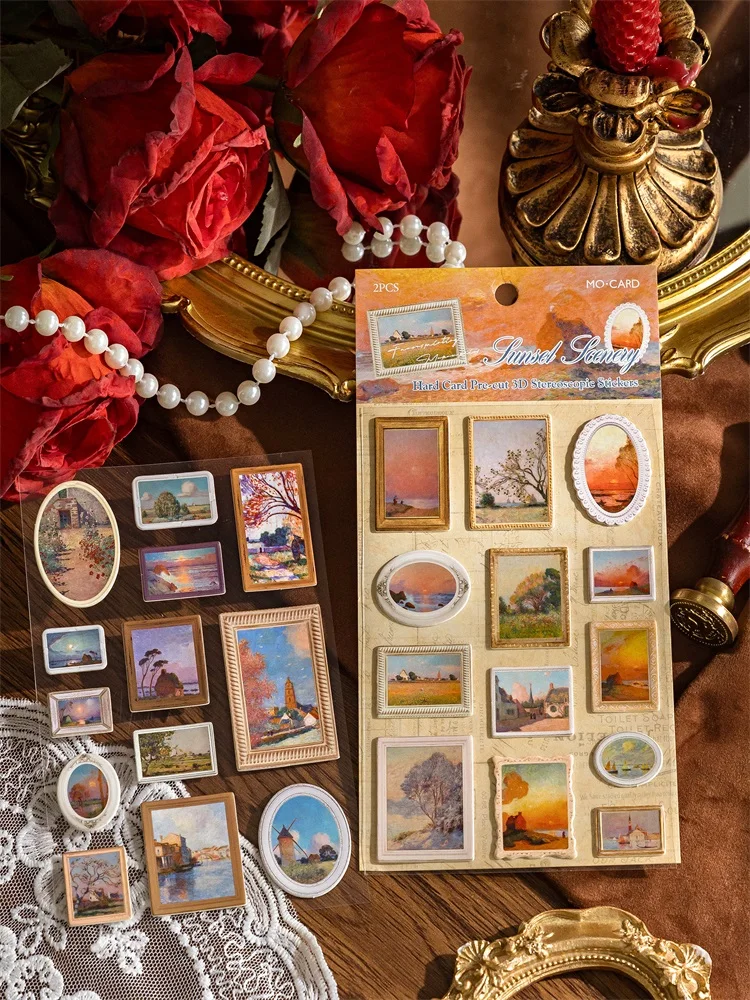 Pintura a óleo do vintage museu adesivo decoração diário álbum estético papelaria scrapbook adesivos material estudante material escolar