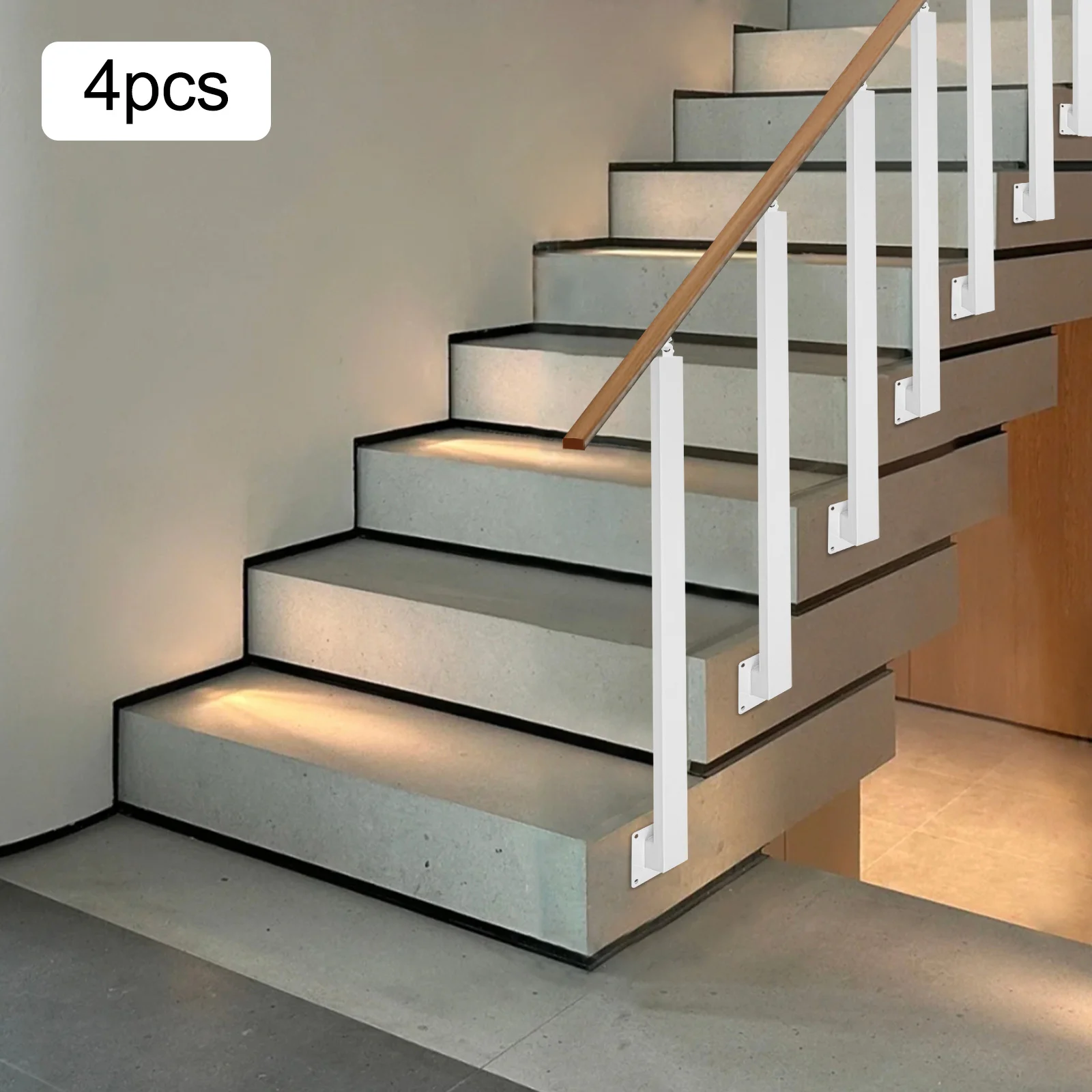 4 Pieces of 85cm Stair Railing Side Installation - White, , , Suitable for Staircases, Villas, Entrances, Corridors