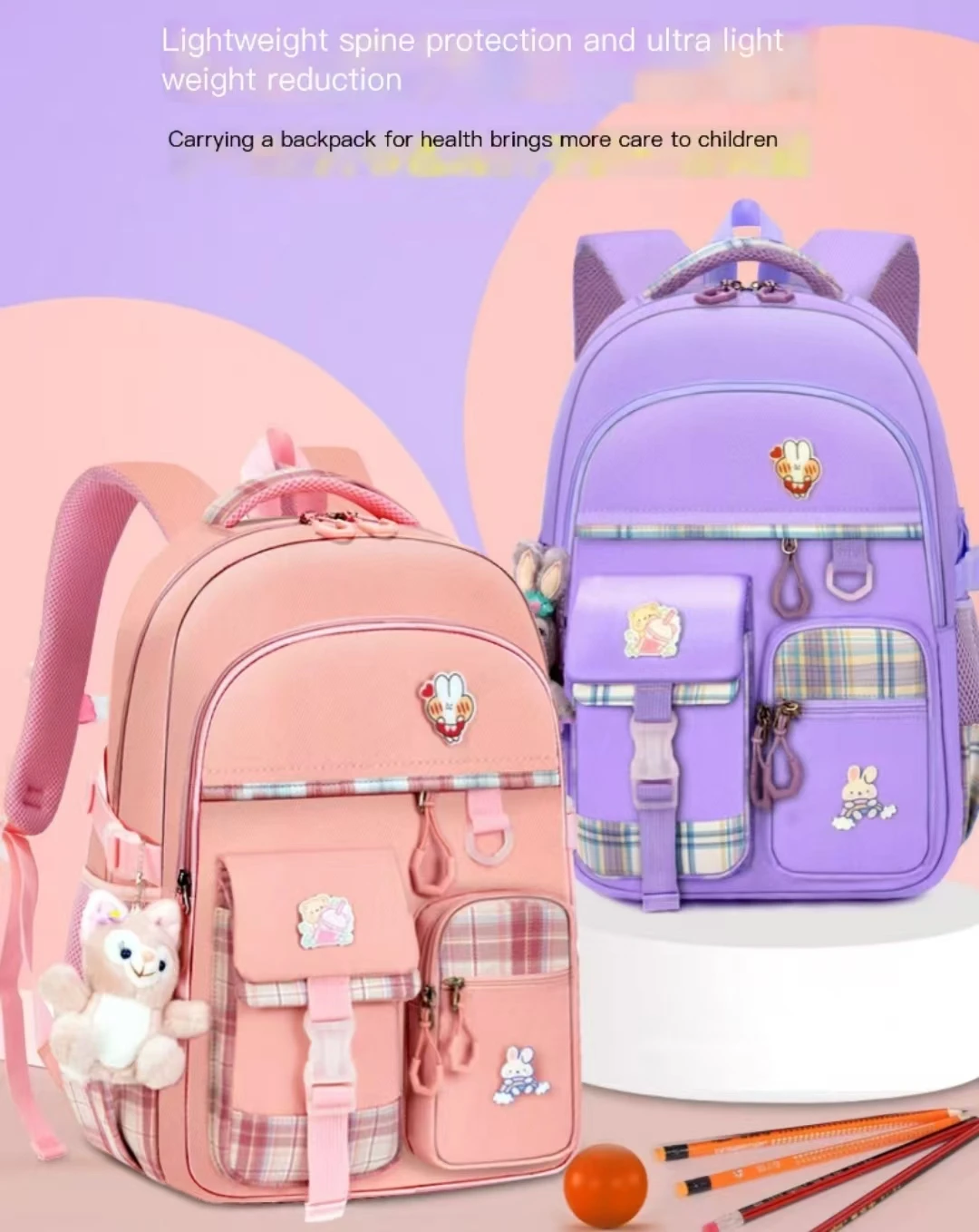 Ransel ringan tipe baru, ransel sekolah dasar anak perempuan, kapasitas besar, pelindung tulang belakang, grosir, anti air