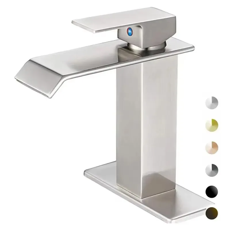 

Waterfall Basin Faucet Single Handle Cold and Hot Water Mixer Tap Deck Mounted Stainless Steel Bathroom Sink Faucet