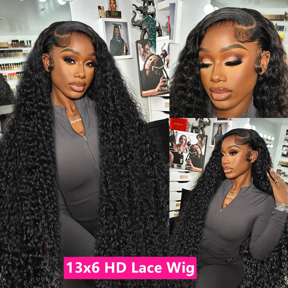 250 Density Water Wave 13X6 13X4 Hd Transparent Lace Deep Wave Frontal Wigs Pre Plucked Human Hair Curly Wigs For Black Women image 3