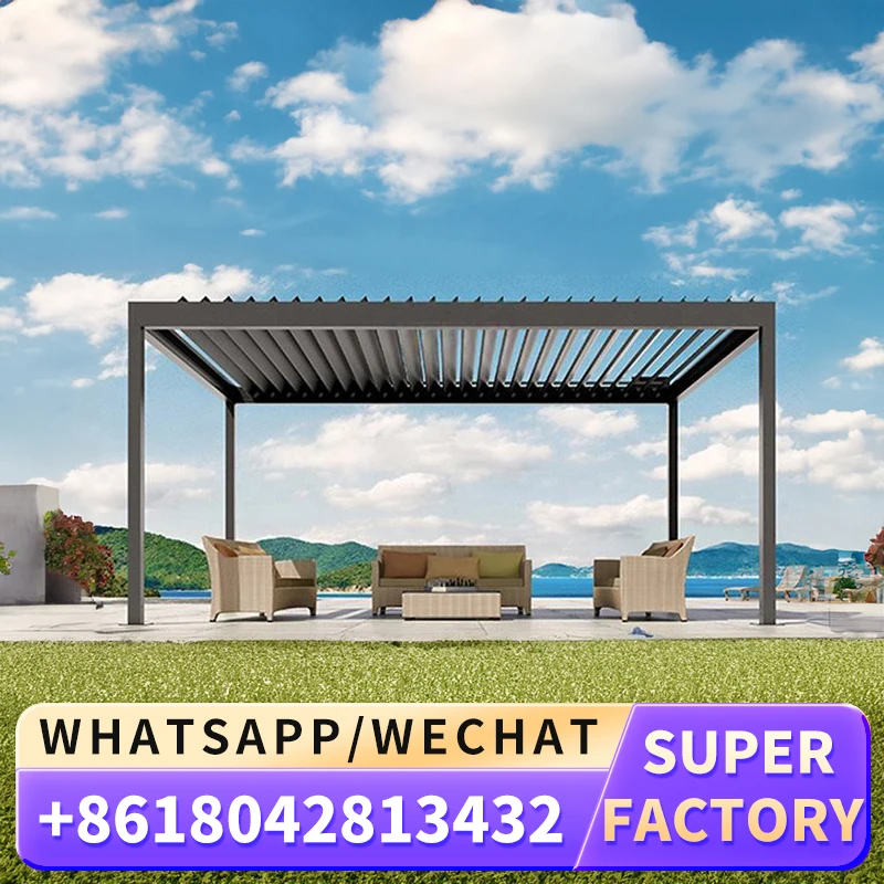 Remote Control Sun Louvered Opening Roofs Garden Waterproof Gazebo Motorized Metal 4X3 Outdoor Bioclimatic Aluminum Pergola