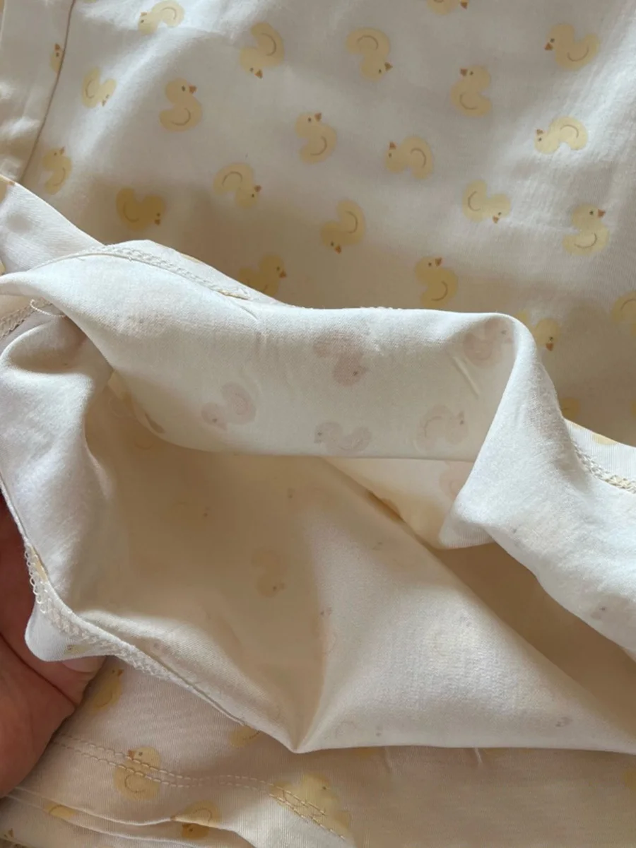 Little Duck Print Vest Pant Pajama Set Women Eyelet Slim Tank Tops+ Casual Straight Trousers Cute Sweet Cotton Home 2 Piece Sets