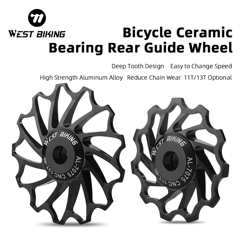 WEST BIKING 11T 13T Bicycle Rear Derailleur Jockey Wheel Ceramic Pulley AL7075 CNC MTB Road Bike Guide Roller Idler 4mm 5mm 6mm