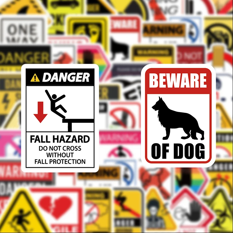 50 Warning Sign Graffiti Stickers, Suitable for Diaries, Laptops, Car Bumpers, Skateboards, Water Bottles, Computer and Phone Decorations, Etc