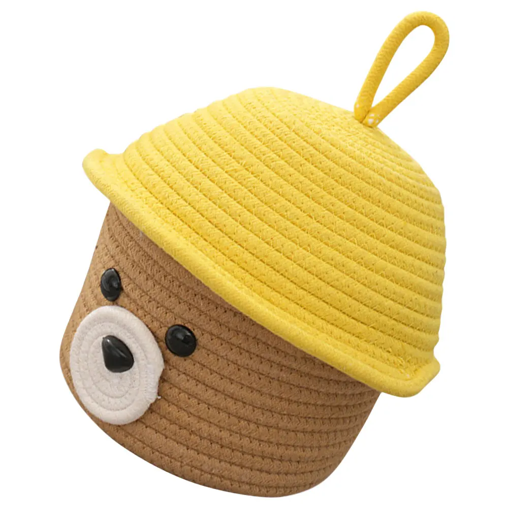 

Cartoon Bear Storage Basket Cute Lidded Toy ganizer Cotton Rope Basket For Kids Room Decor Yellow R om Hat Brim