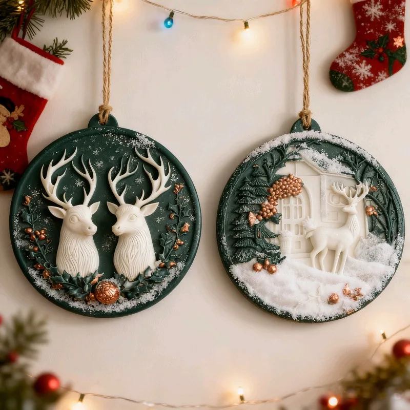

Scented Gypsum Hanging Ornament Silicone Mold DIY Cement Craft Christmas Large Circular Elk Home Wall Decoration Pendant